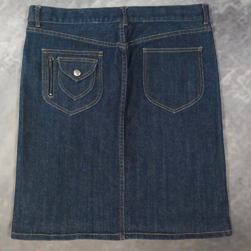 Vintage Y2K FCUK Denim Utility Pencil Skirt Zip Pocket Stretch Dark Wash 10 - Picture 5 of 11